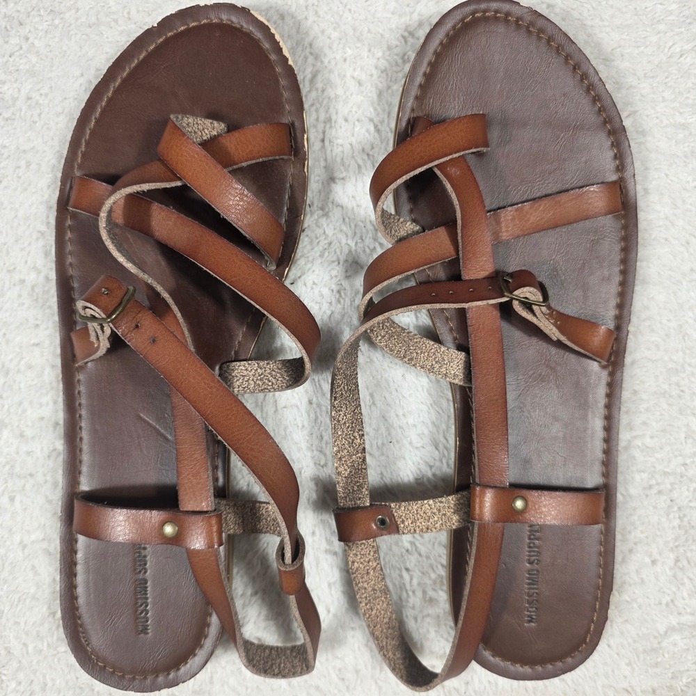 Mossimo Supply Co Strappy Sandals Womens 10 Brown Good Gladiator Flat Toe Loop